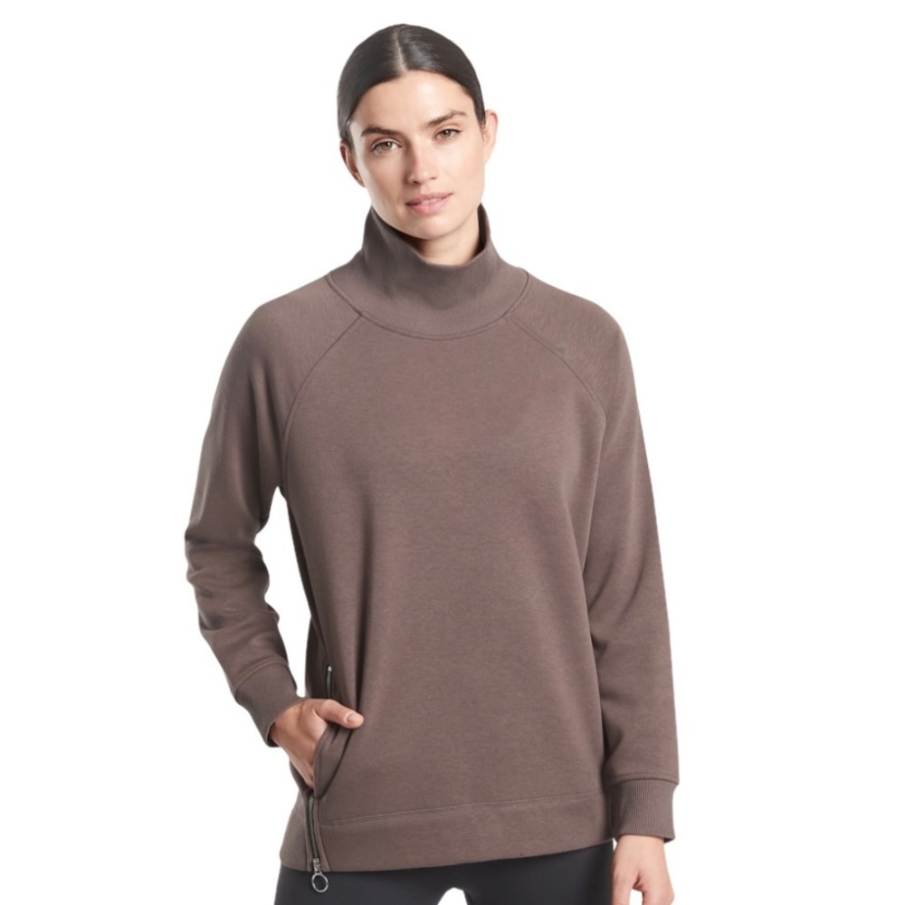 Athleta Brown Cozy Karma Side Zip Funnel Neck Top